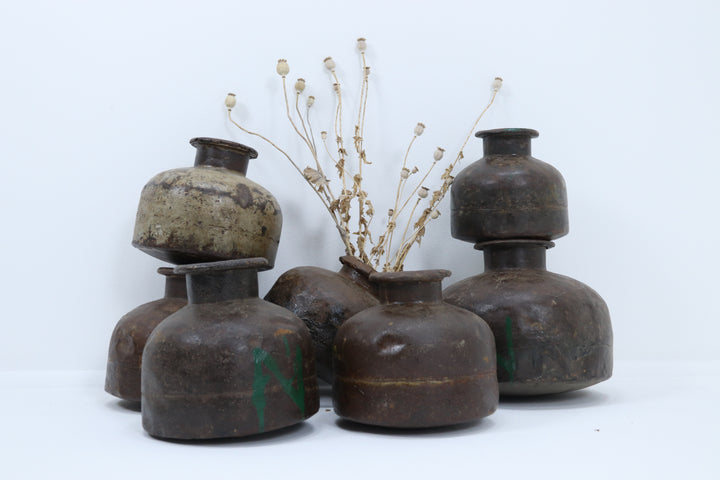 Vintage asian  handmade metal pot planter 