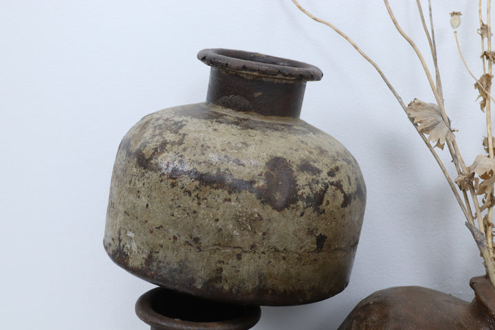 Vintage asian  handmade metal pot planter 