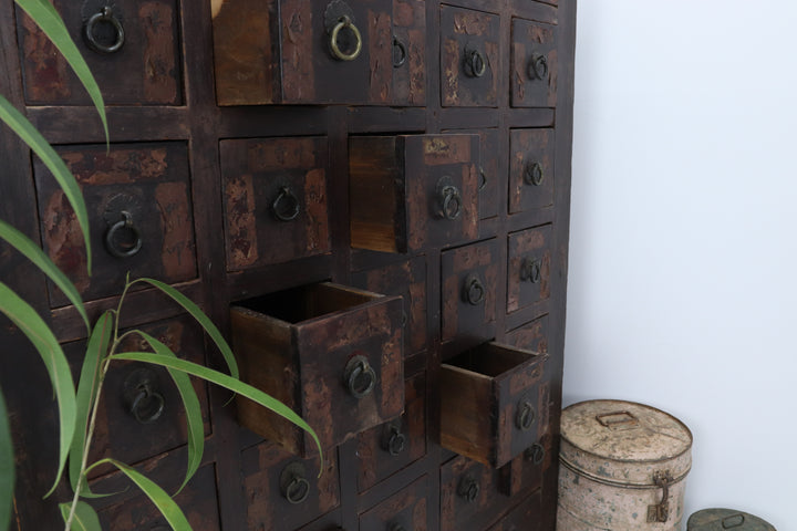 Vintage Antique Oriental Wooden Medicine Cupboard