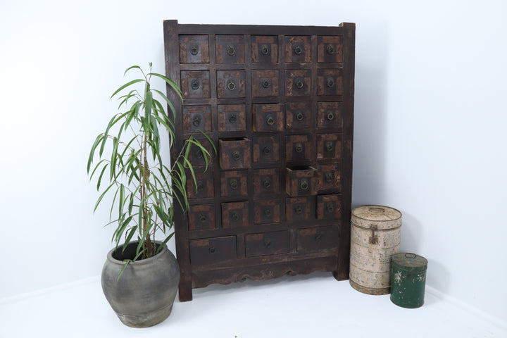 Vintage Antique Oriental Wooden Medicine Cupboard