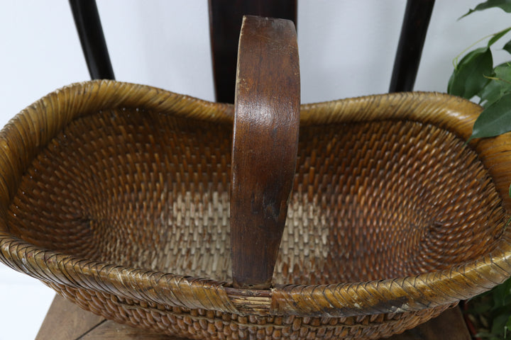 Vintage Oriental Wooden Flower Basket