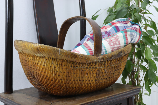 Vintage Oriental Wooden Flower Basket