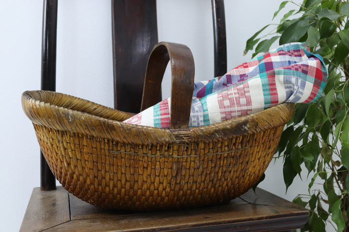 Vintage Oriental Wooden Flower Basket