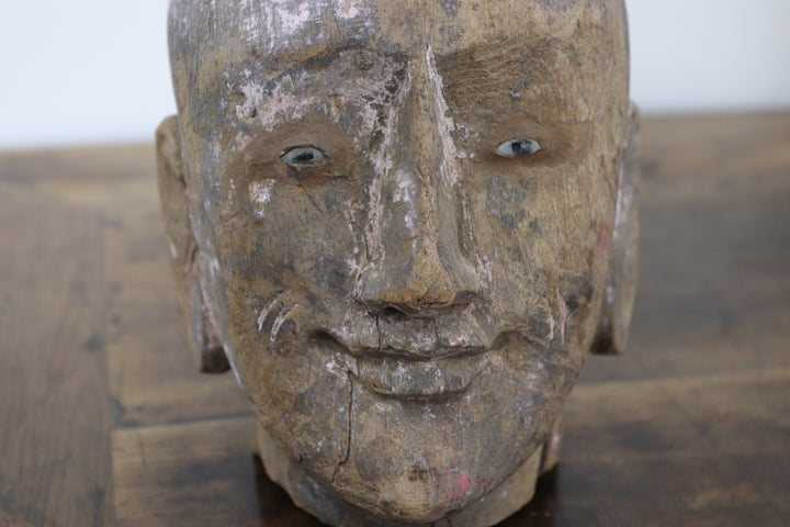 Vintage Hand Made Wooden Puppet Head Originating From Burma