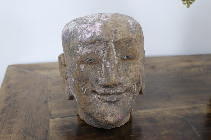 Vintage Hand Made Wooden Puppet Head Originating From Burma