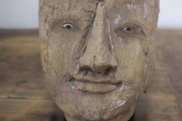 Vintage Hand Made Wooden Puppet Head Originating From Burma