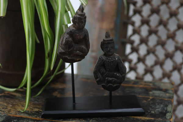 Vintage Hand Made Religious Figures Mounted On Metal Stand