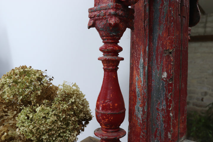 Vintage Mirrored Polychromed Religious Hand Carved Altar  