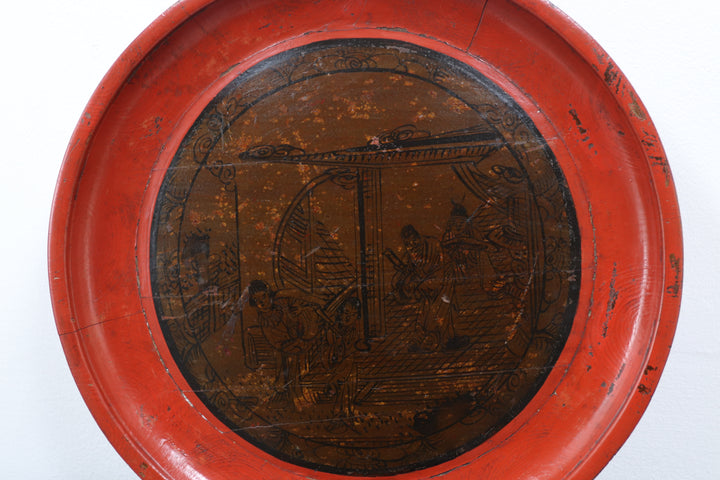 Antique Asian Red Painted Platters