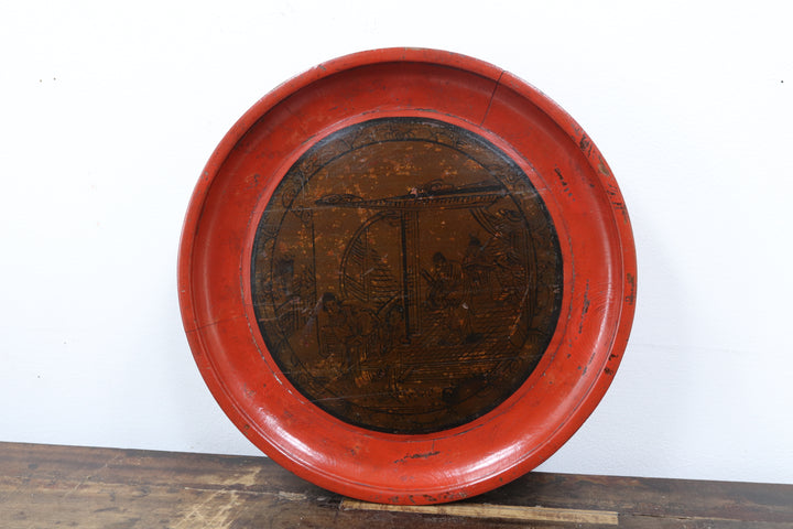 Antique Asian Red Painted Platters