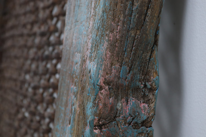 Oriental Wooden And Metal Framework Teal Painted Window