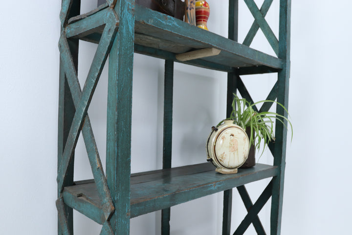 Vintage asian wooden painted shelving unit 
