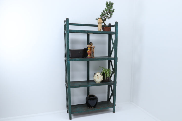 Vintage asian wooden painted shelving unit 
