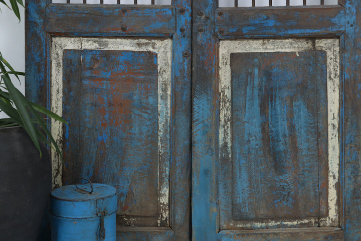 Vintage handmade hardwood painted doors with carvings 
