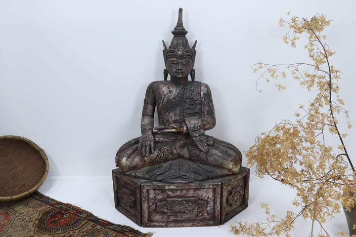 Vintage handmade late 19th century wooden buddha
