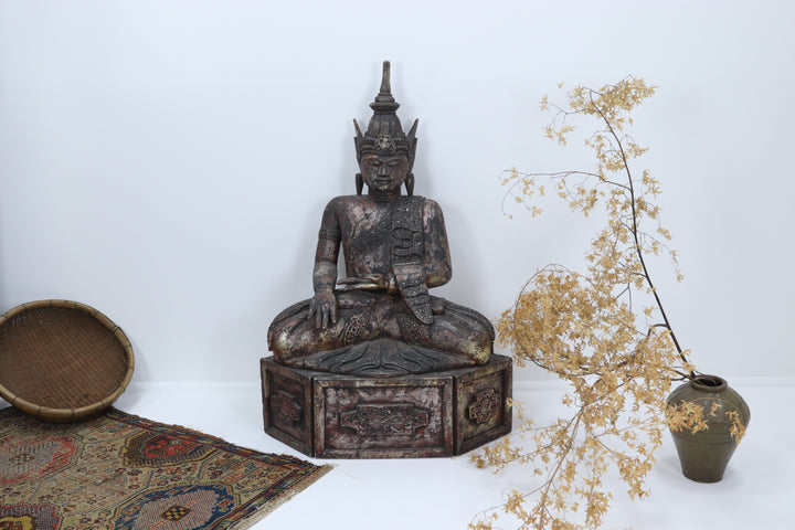 Vintage handmade late 19th century wooden buddha
