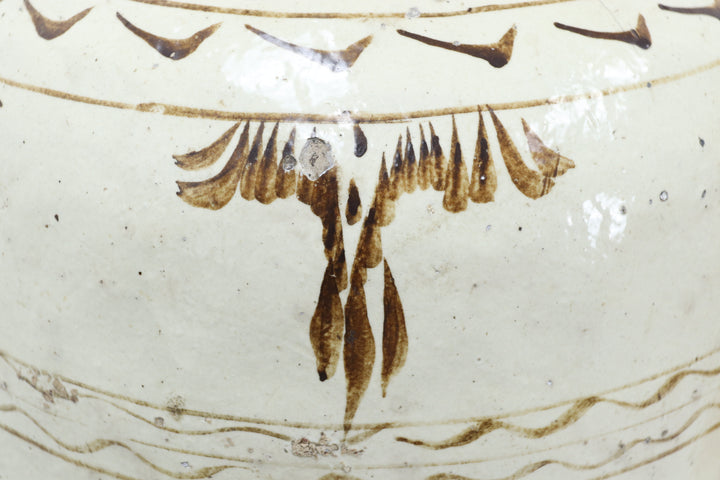 Vintage handmade white glazed cizhou ceramic pot with painted details#