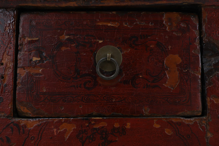 Vintage chinese handmade cabinet with daily life scene and metal handles 