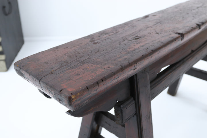 Vintage 19th century chinese carved wooden bench 