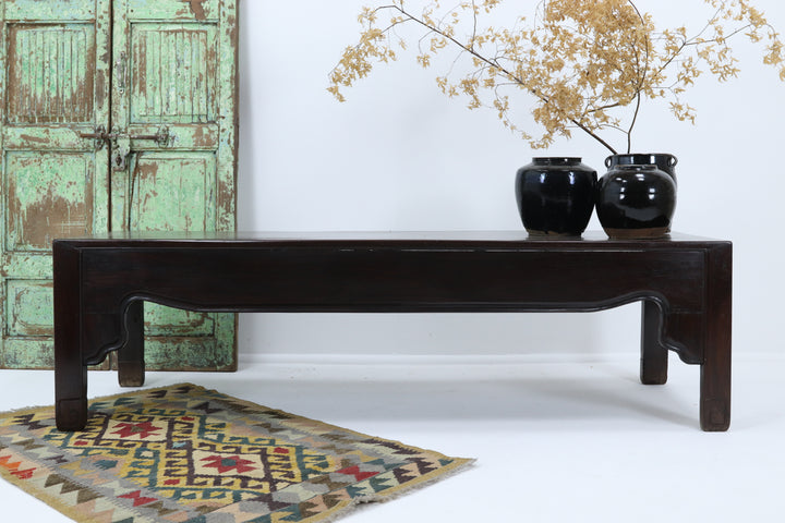 Vintage wooden day bed bench with carved details mid 19th century 
