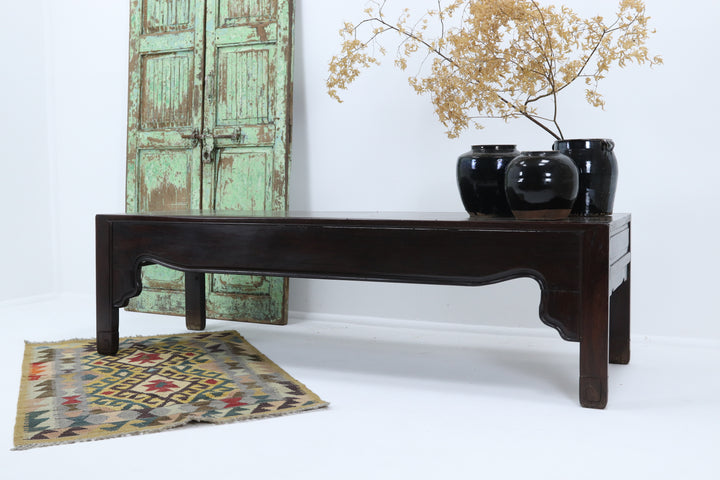 Vintage wooden day bed bench with carved details mid 19th century 
