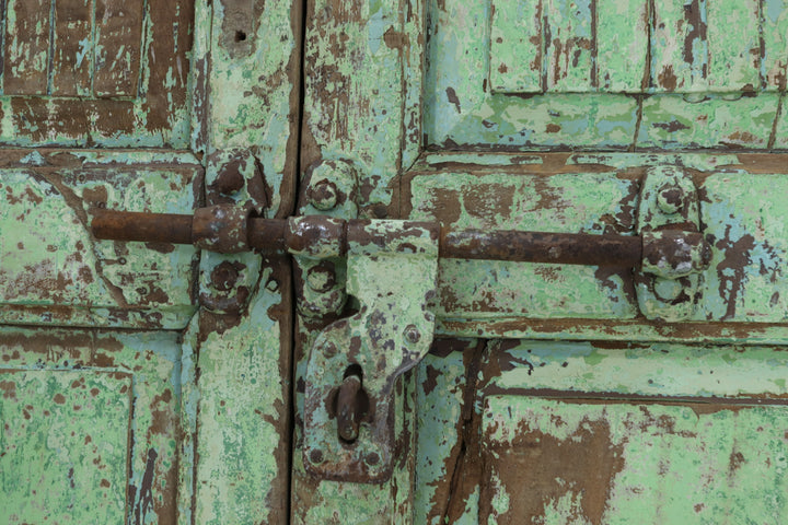 Vintage painted teak 19th century teak doors with carved details 
