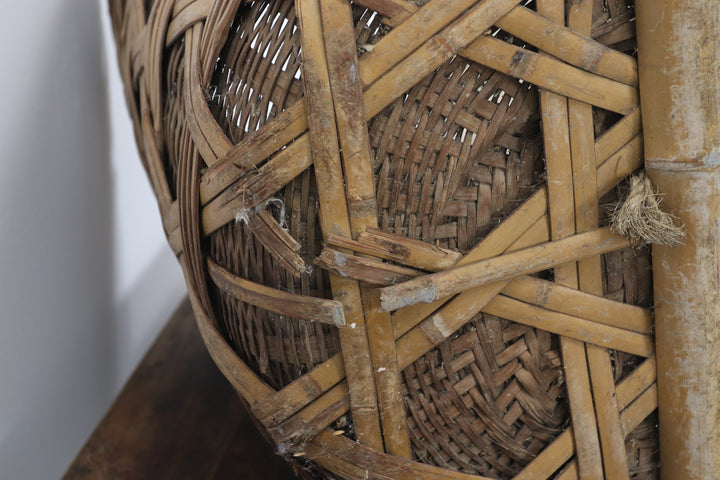 Vintage 1880’s asian handmade bamboo basket 
