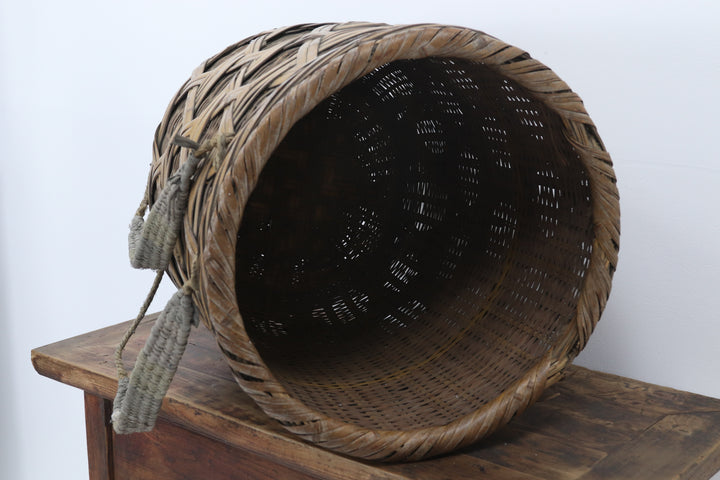 Vintage 1880’s asian handmade bamboo basket 
