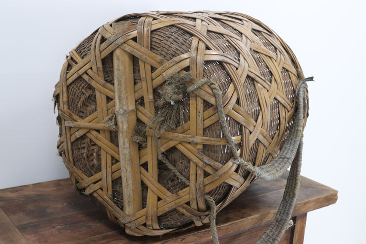 Vintage 1880’s asian handmade bamboo basket 
