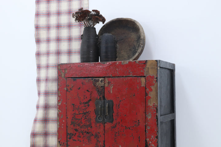 Vintage handmade 19th century asian cabinet with painted details