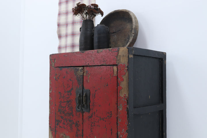 Vintage handmade 19th century asian cabinet with painted details