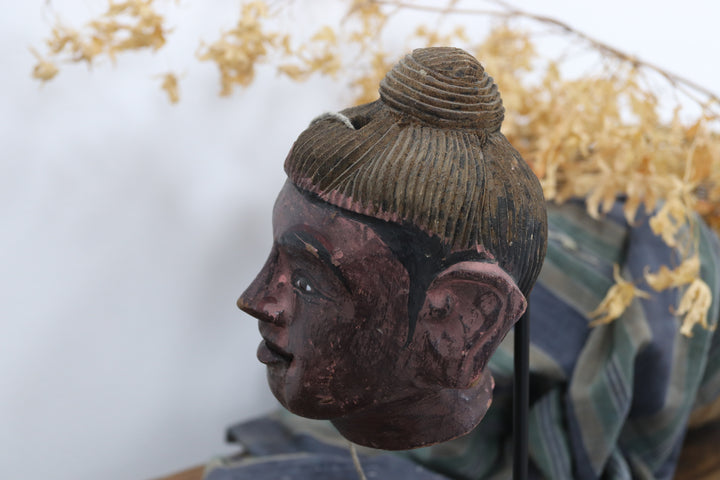 19th century hand carved burmese puppet head
