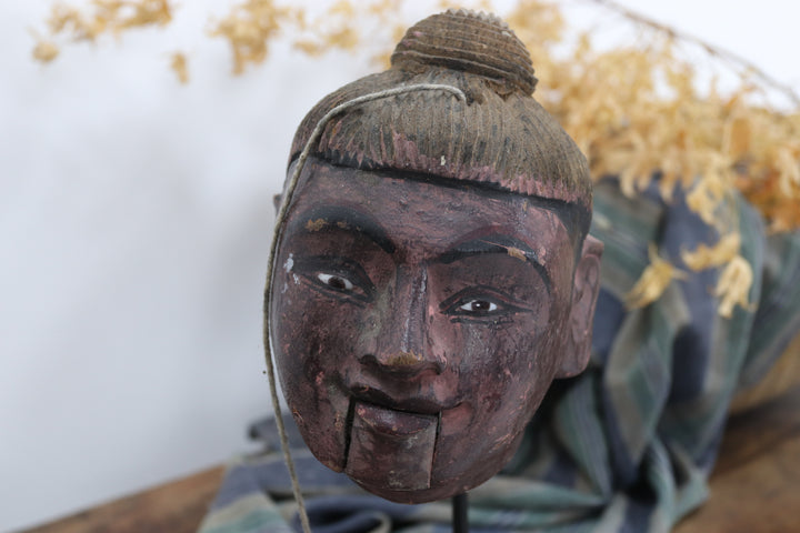 19th century hand carved burmese puppet head
