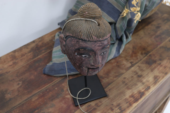 19th century hand carved burmese puppet head
