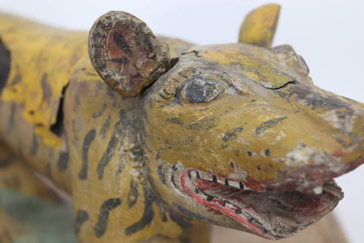 Vintage handmade 19th century wooden tiger with painted details 