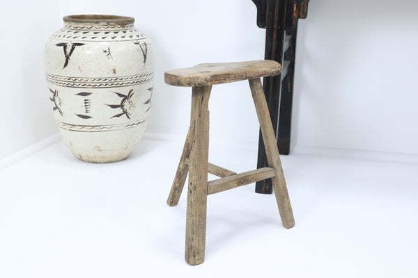 Vintage wooden asian three legs stool 