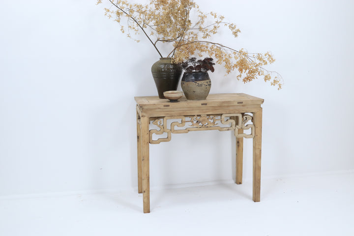 Vintage handmade asian table with carved details 