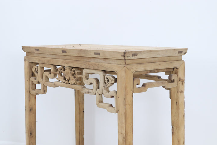 Vintage handmade asian table with carved details 