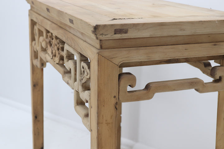 Vintage handmade asian table with carved details 