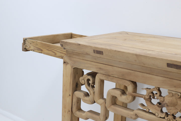 Vintage handmade asian table with carved details 