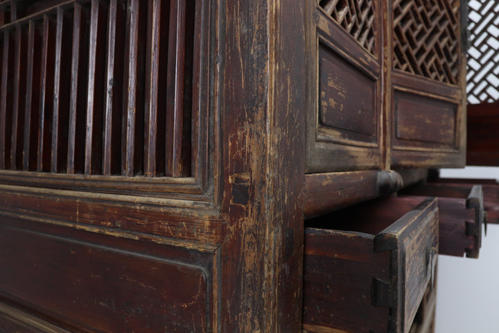 Vintage handmade wooden cabinet with lacquered finish 