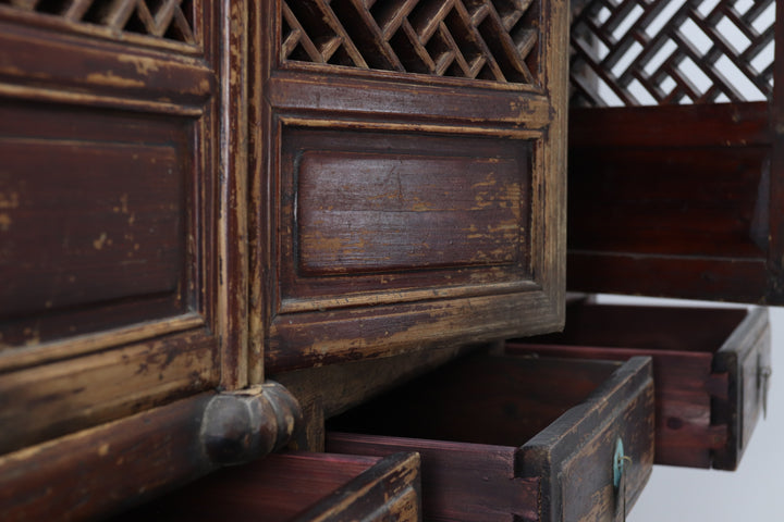 Vintage handmade wooden cabinet with lacquered finish 