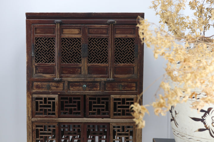 Vintage handmade wooden cabinet with lacquered finish 