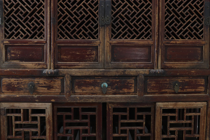 Vintage handmade wooden cabinet with lacquered finish 