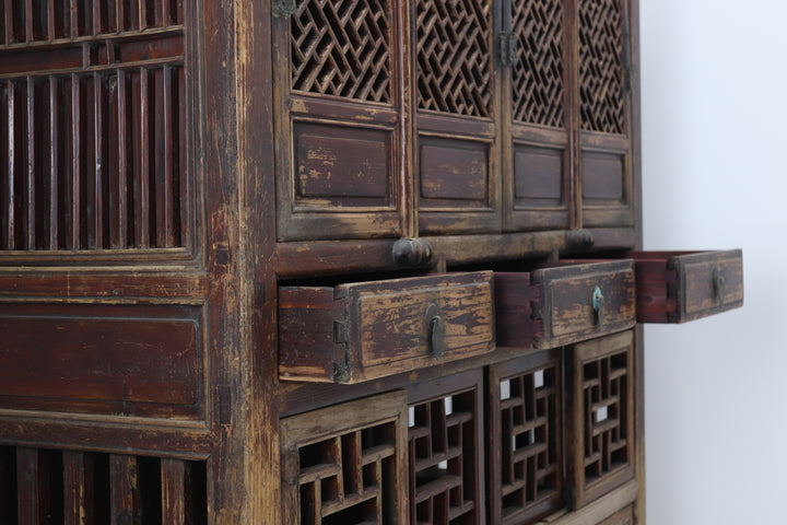 Vintage handmade wooden cabinet with lacquered finish 