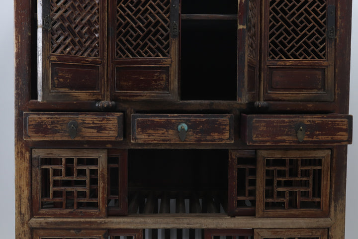 Vintage handmade wooden cabinet with lacquered finish 