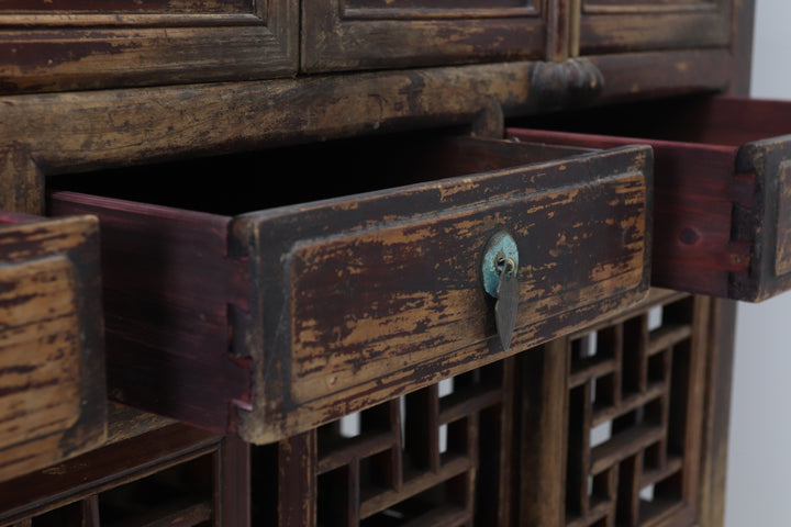 Vintage handmade wooden cabinet with lacquered finish 