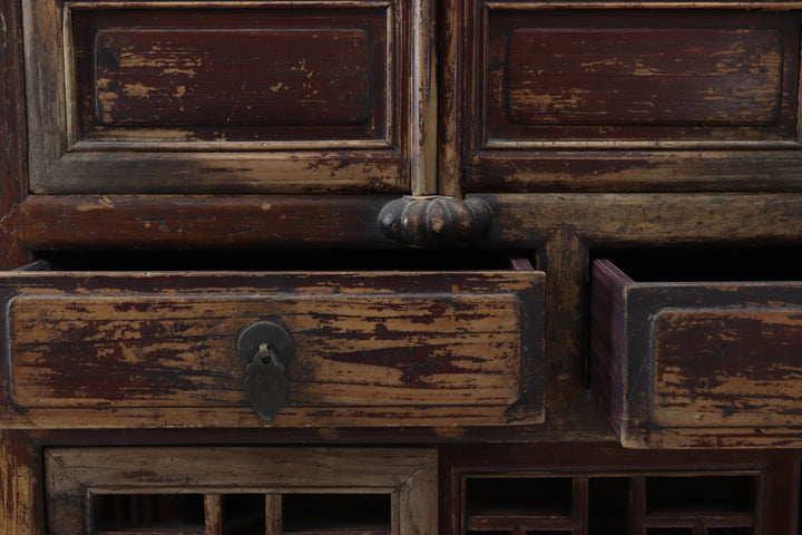 Vintage handmade wooden cabinet with lacquered finish 