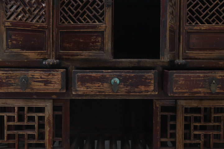 Vintage handmade wooden cabinet with lacquered finish 