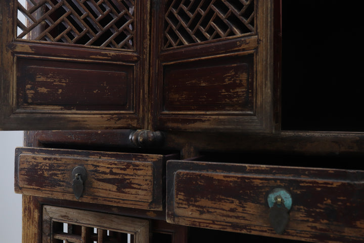 Vintage handmade wooden cabinet with lacquered finish 